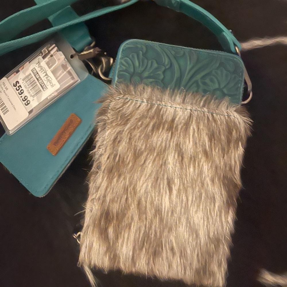 Trinity Ranch 2 Pc Genuine Cowhide Tooled Phone Organizer Crossbody w/Coin Pouch